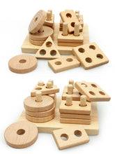 Load image into Gallery viewer, Natural stacking & shapes sorter - Educational toy - Wood N Toys