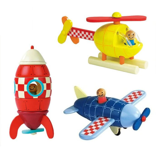Wooden Magnetic Rocket / Plane / Helicopter - Wood N Toys