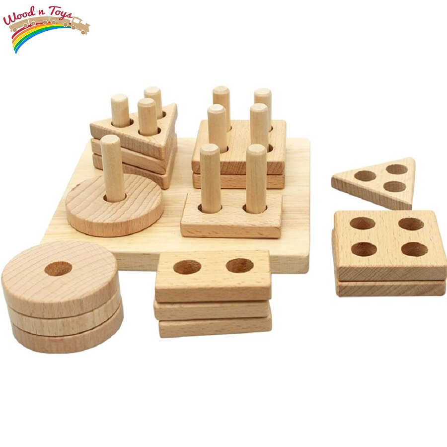 Natural stacking & shapes sorter - Educational toy - Wood N Toys